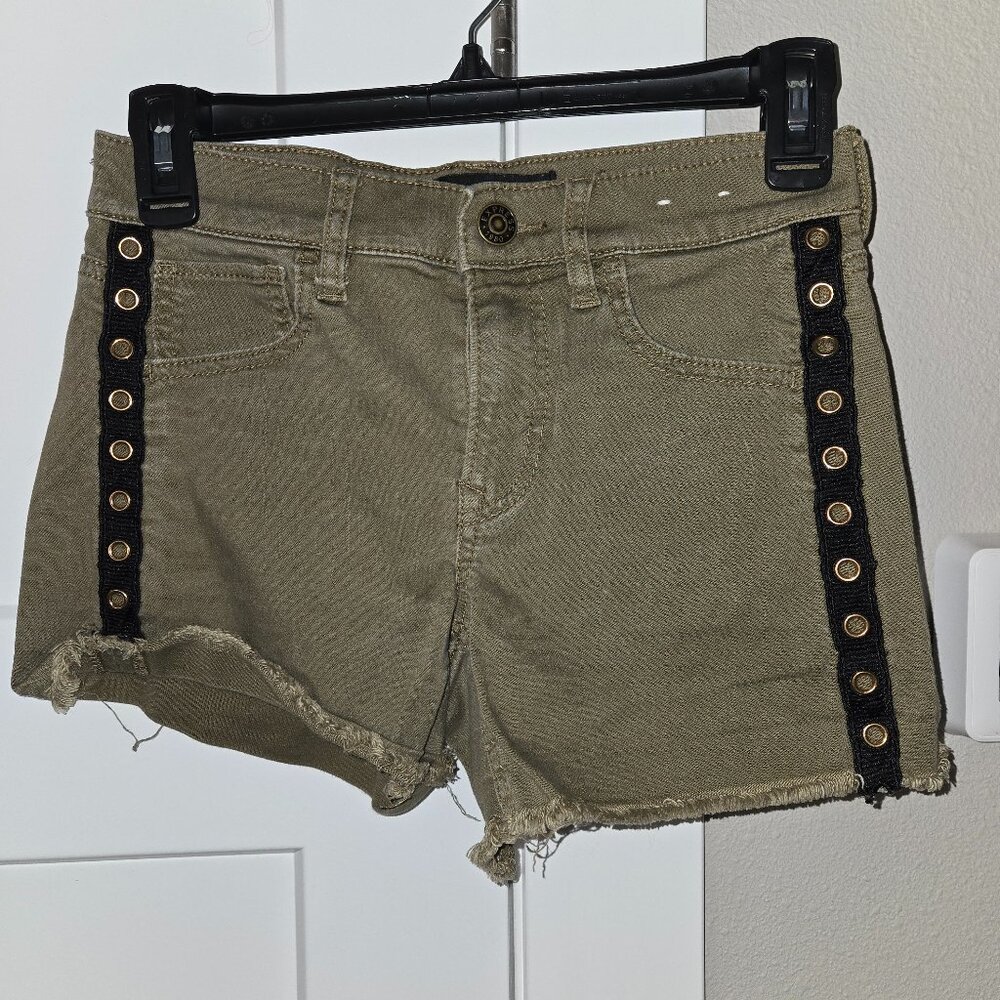🔥 Express Olive-Green Fringe Shorts w/ Gold Grommet Detail – Mid-Rise - Size 0